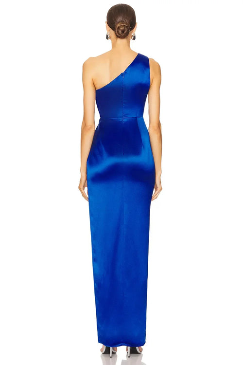 Éblouissante robe de soirée longue fourreau asymétrique sans manches avec fermeture éclair au dos
