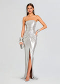 Dazzling Sheath Strapless Sleeveless Ruched Back Floor Length Plus Size Prom Dress