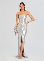 Dazzling Sheath Strapless Sleeveless Ruched Back Floor Length Plus Size Prom Dress