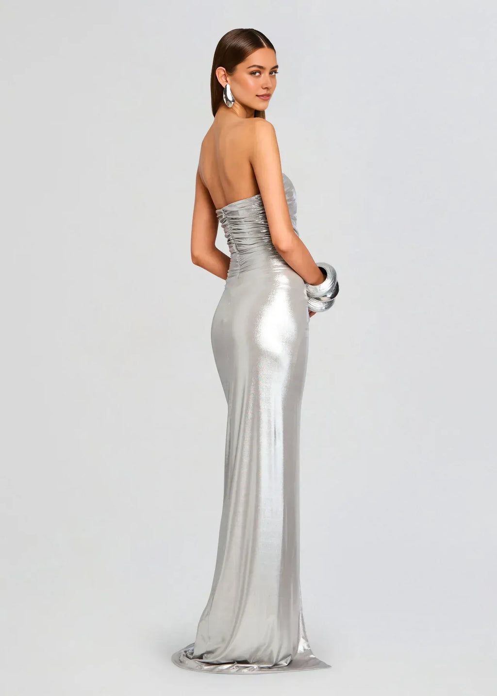 Dazzling Sheath Strapless Sleeveless Ruched Back Floor Length Plus Size Prom Dress