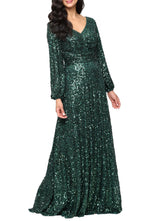 Dazzling Sheath V Neck Long Sleeve Zipper Back Floor Length Evening Dress