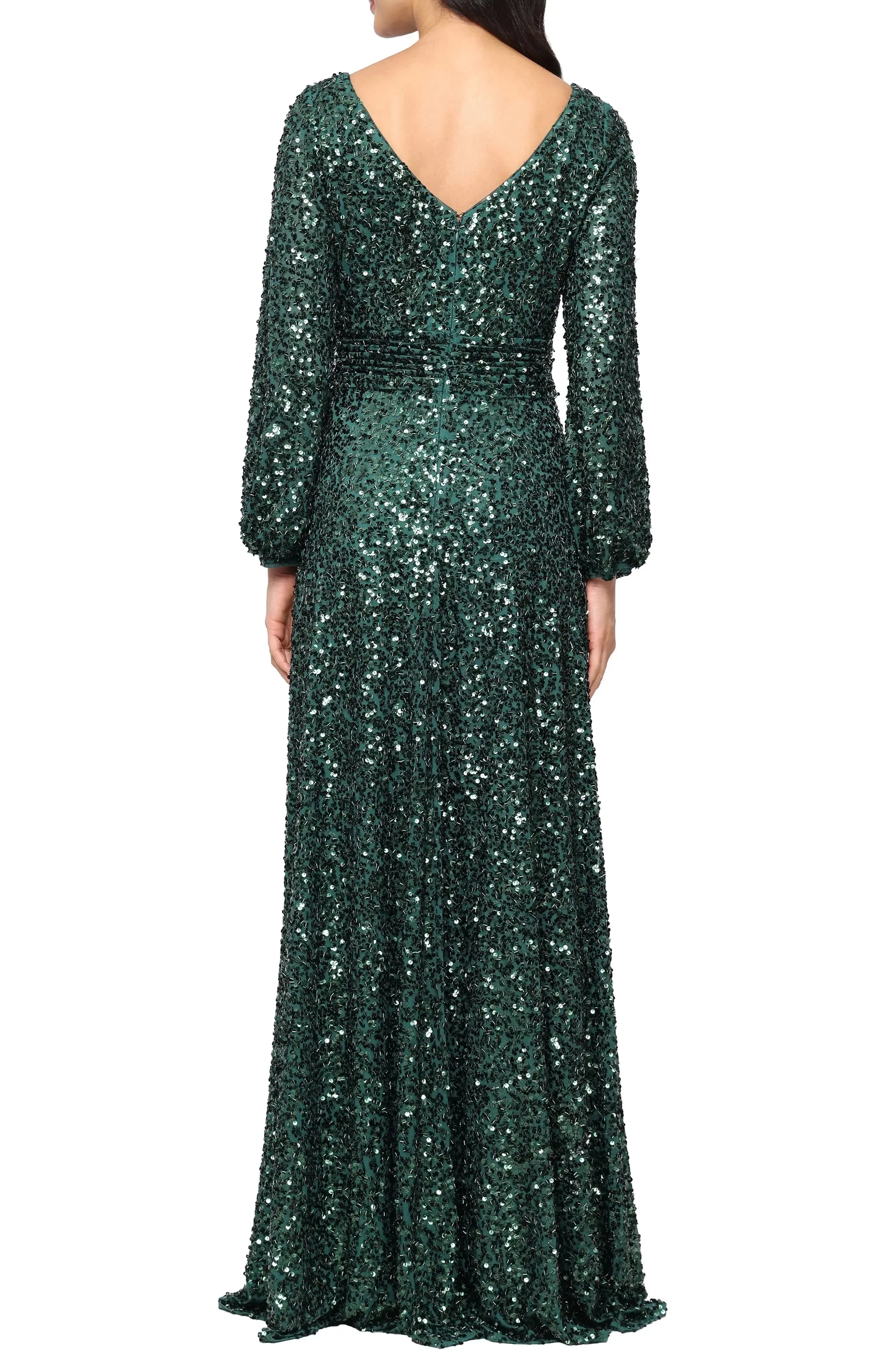 Dazzling Sheath V Neck Long Sleeve Zipper Back Floor Length Evening Dress