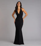 Dazzling Trumpet Halter Neck Sleeveless Cut Out Back Floor Length Prom Dress