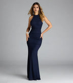 Dazzling Trumpet Halter Neck Sleeveless Open Back Floor Length Prom Dress