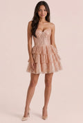 Rose Gold A-Line Sweetheart Corset Tie Rose Gold Short Homecoming Dresses