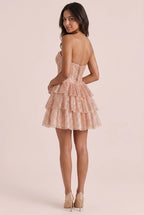Rose Gold A-Line Sweetheart Corset Tie Rose Gold Short Homecoming Dresses