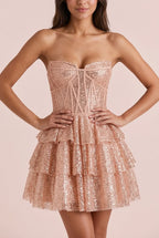 Rose Gold A-Line Sweetheart Corset Tie Rose Gold Short Homecoming Dresses