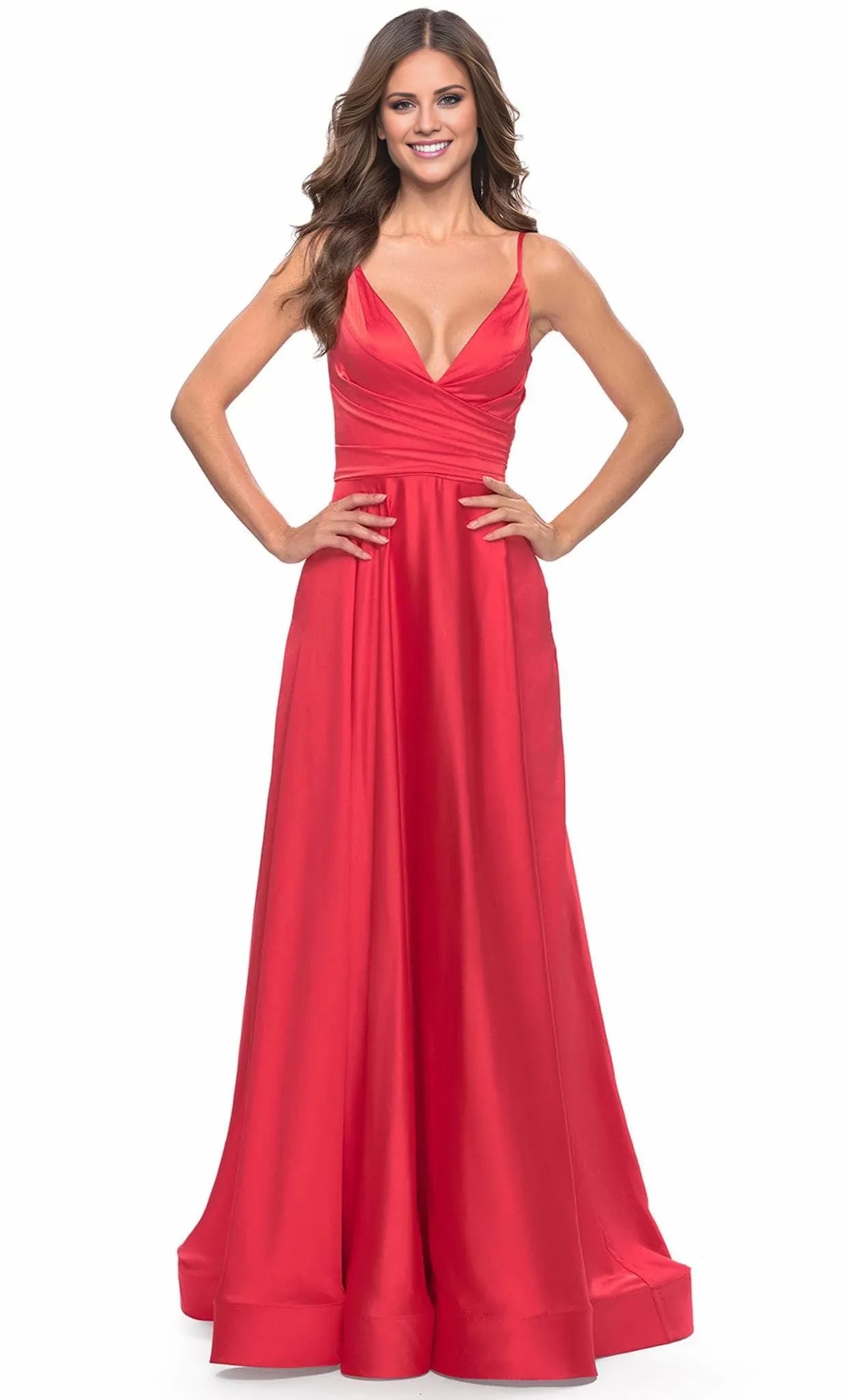 Deep V-Neck Sleeveless A-Line Simple Satin Off the shoulder Floor length Long Prom Dress Hot Sale For Women