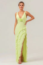 Deep V Neck Sleeveless Sheath Romantic Off the shoulder Floor length Party Dress Hot Sale For women