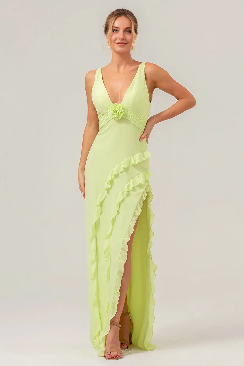 Deep V Neck Sleeveless Sheath Romantic Off the shoulder Floor length Party Dress Hot Sale For women