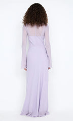 Delicate A Line Crew Neck Sheer Long Sleeve Layered Back Floor Length For Ladies Evening Dress