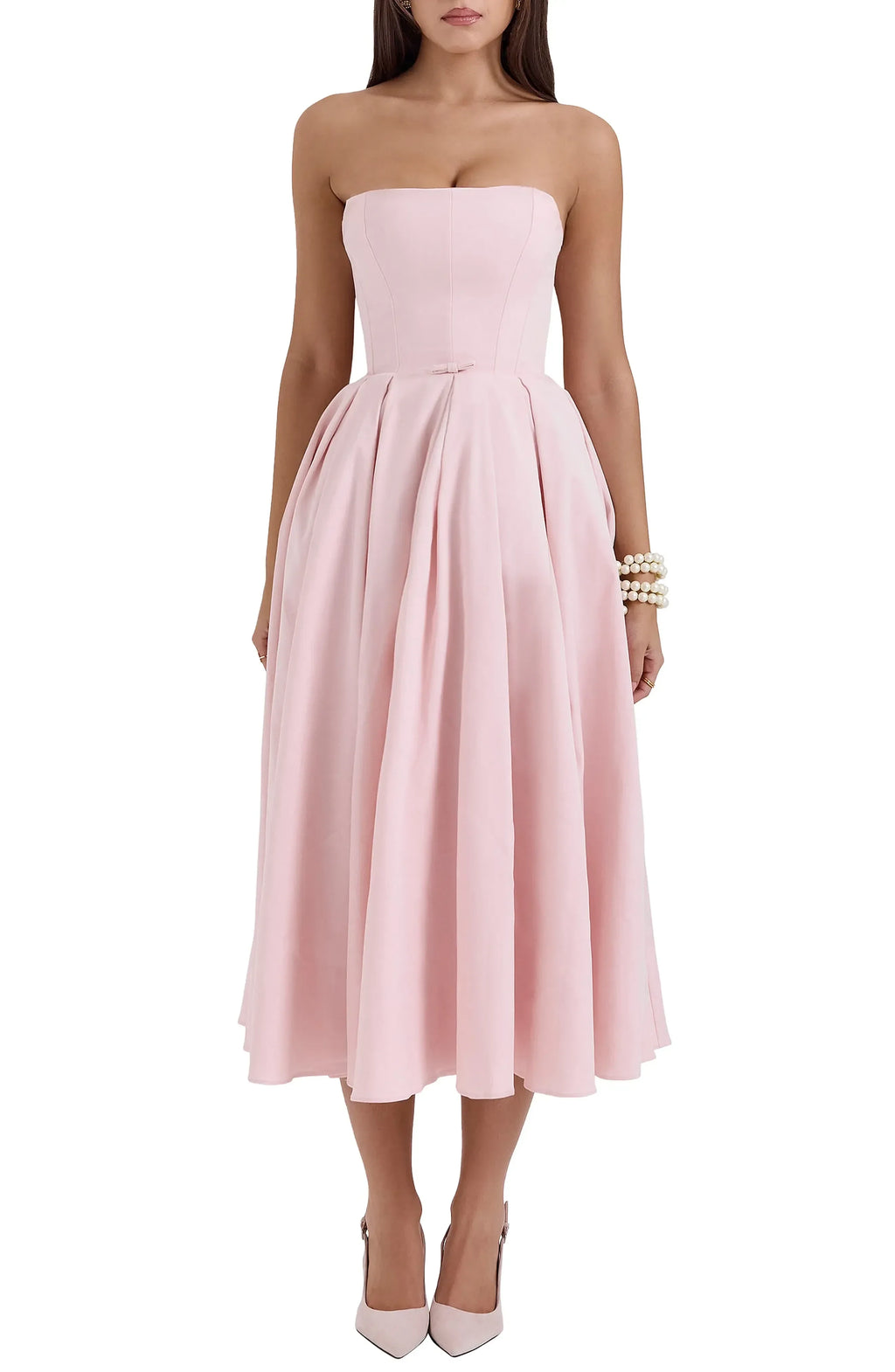 Delicate Ball Gown Strapless Sleeveless Zipper Back Midi Evening Dress