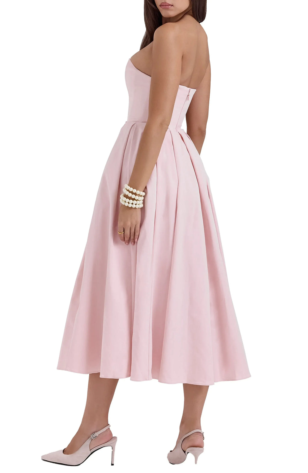 Delicate Ball Gown Strapless Sleeveless Zipper Back Midi Evening Dress