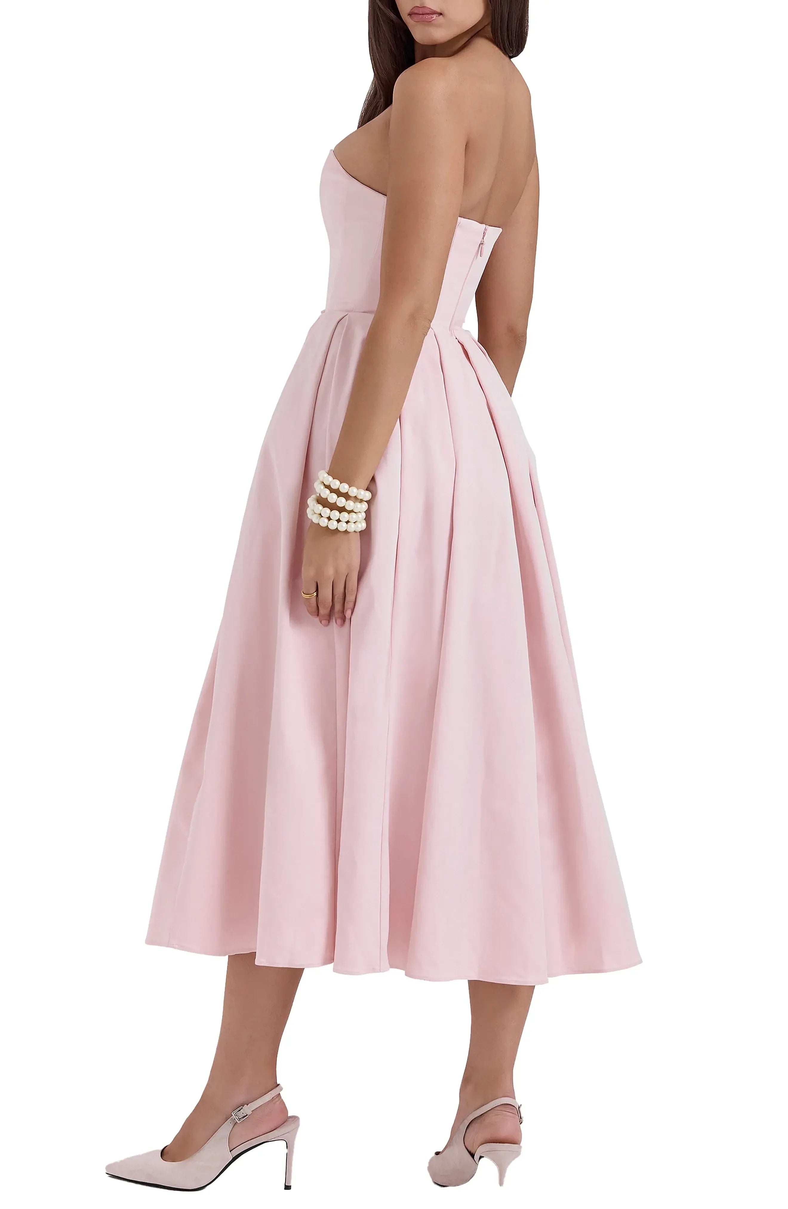 Delicate Ball Gown Strapless Sleeveless Zipper Back Midi Evening Dress