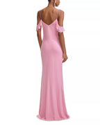Delicate Floral Accent V Neck Cold Shoulder Spaghetti Strap Open Back Floor Length Hot Sale Prom Dress