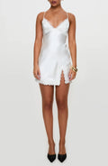 Delicate Lace Trimmed V Neck Sleeveless Lace Up Back Short Length Homecoming Dress