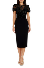 Delicate Sheath Crew Neck Short Sleeve Keyhole Back Midi Evening Dress