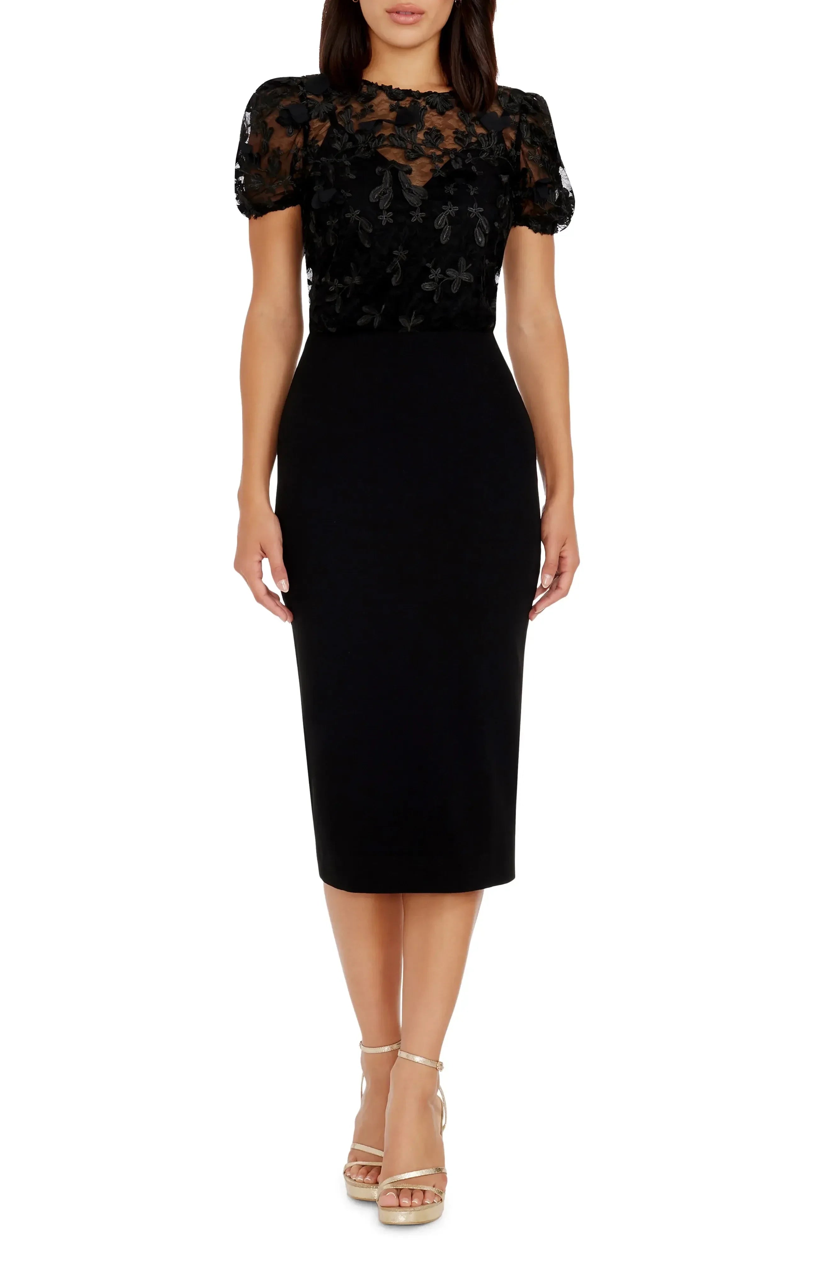 Delicate Sheath Crew Neck Short Sleeve Keyhole Back Midi Evening Dress