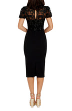 Delicate Sheath Crew Neck Short Sleeve Keyhole Back Midi Evening Dress