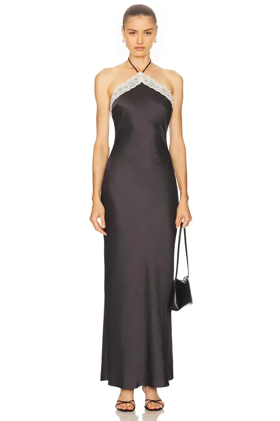 Delicate Sheath Halter Neck Sleeveless Tie Back Floor Length Evening Dress