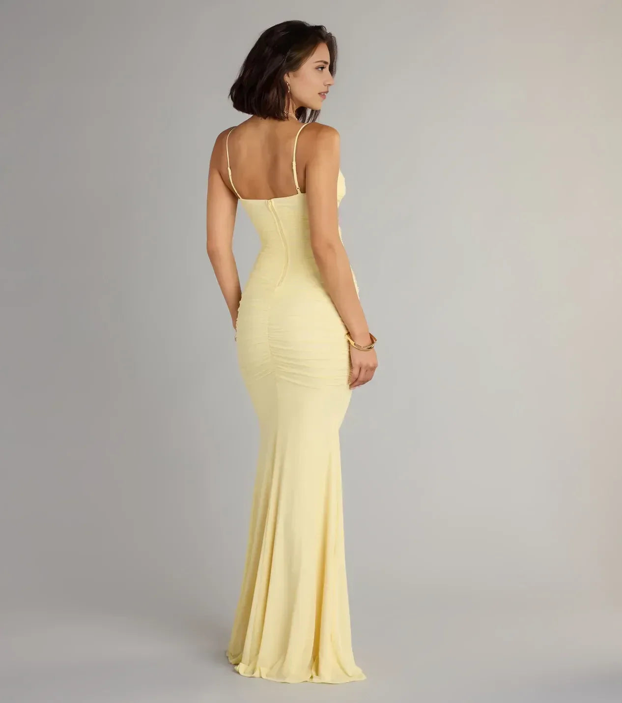 Delicate Trumpet Plunge Neck Spaghetti Strap Zipper Back Floor Length Prom Dress