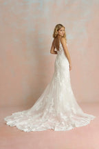 Delicate Trumpet Plunging V Neck Sleeveless Open Back Floor Length Wedding Dress