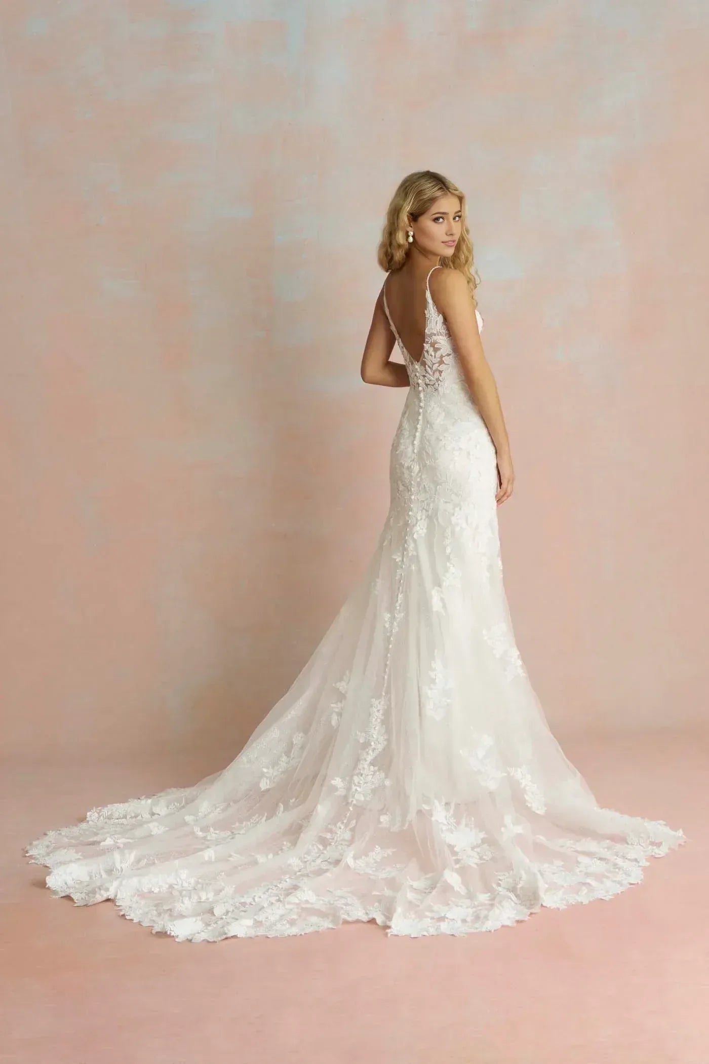 Delicate Trumpet Plunging V Neck Sleeveless Open Back Floor Length Wedding Dress