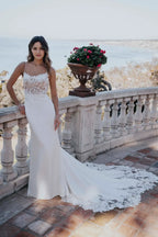 Delicate Trumpet Sweetheart Neckline Spaghetti Strap Lace Back Floor Length Wedding Dress