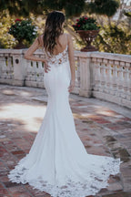 Delicate Trumpet Sweetheart Neckline Spaghetti Strap Lace Back Floor Length Wedding Dress