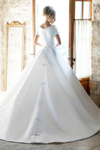 Delightful Ball Gown Keyhole Neck Short Sleeve Bow Back Floor Length Wedding Dress