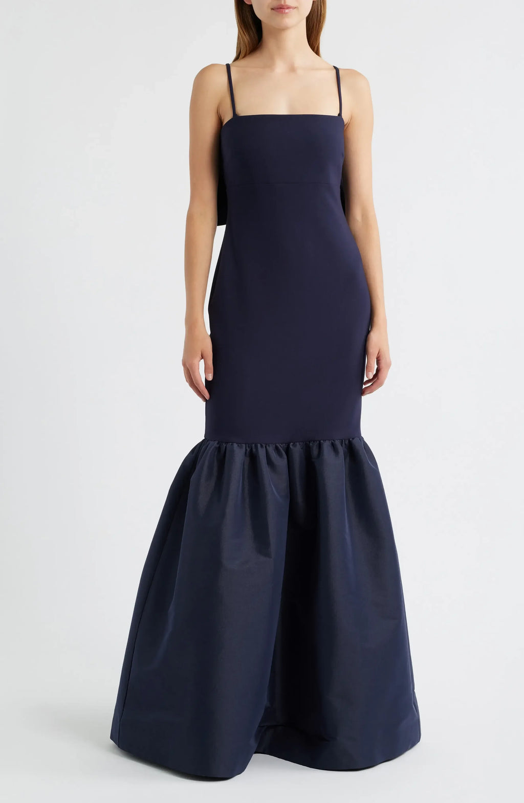 Delightful Mermaid Square Neck Sleeveless Bow Back Floor Length Evening Dress