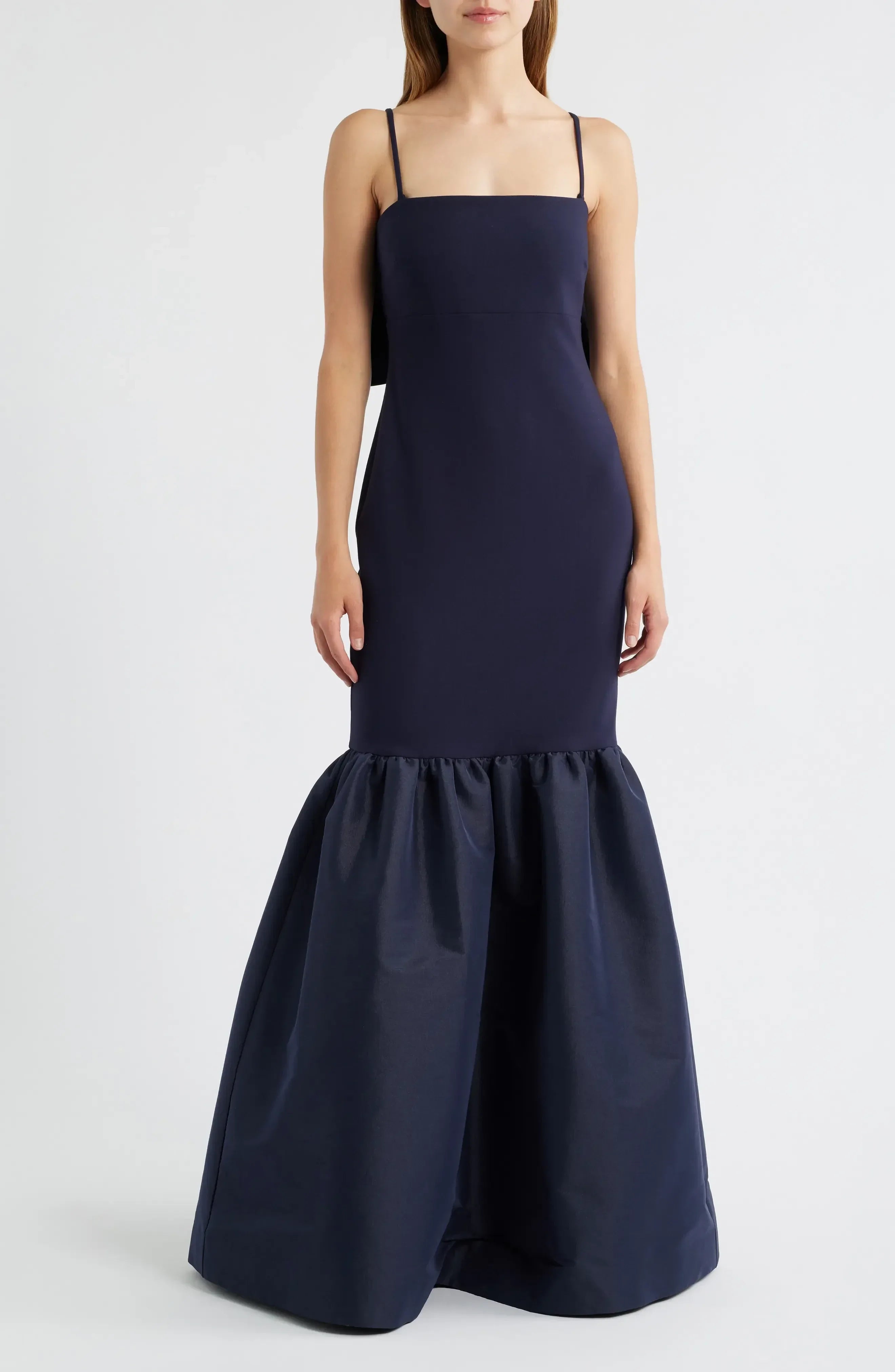 Delightful Mermaid Square Neck Sleeveless Bow Back Floor Length Evening Dress