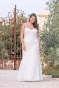 Delightful Plus Size Trumpet Sweetheart Neckline Sleeveless Button Back Floor Length Wedding Dress