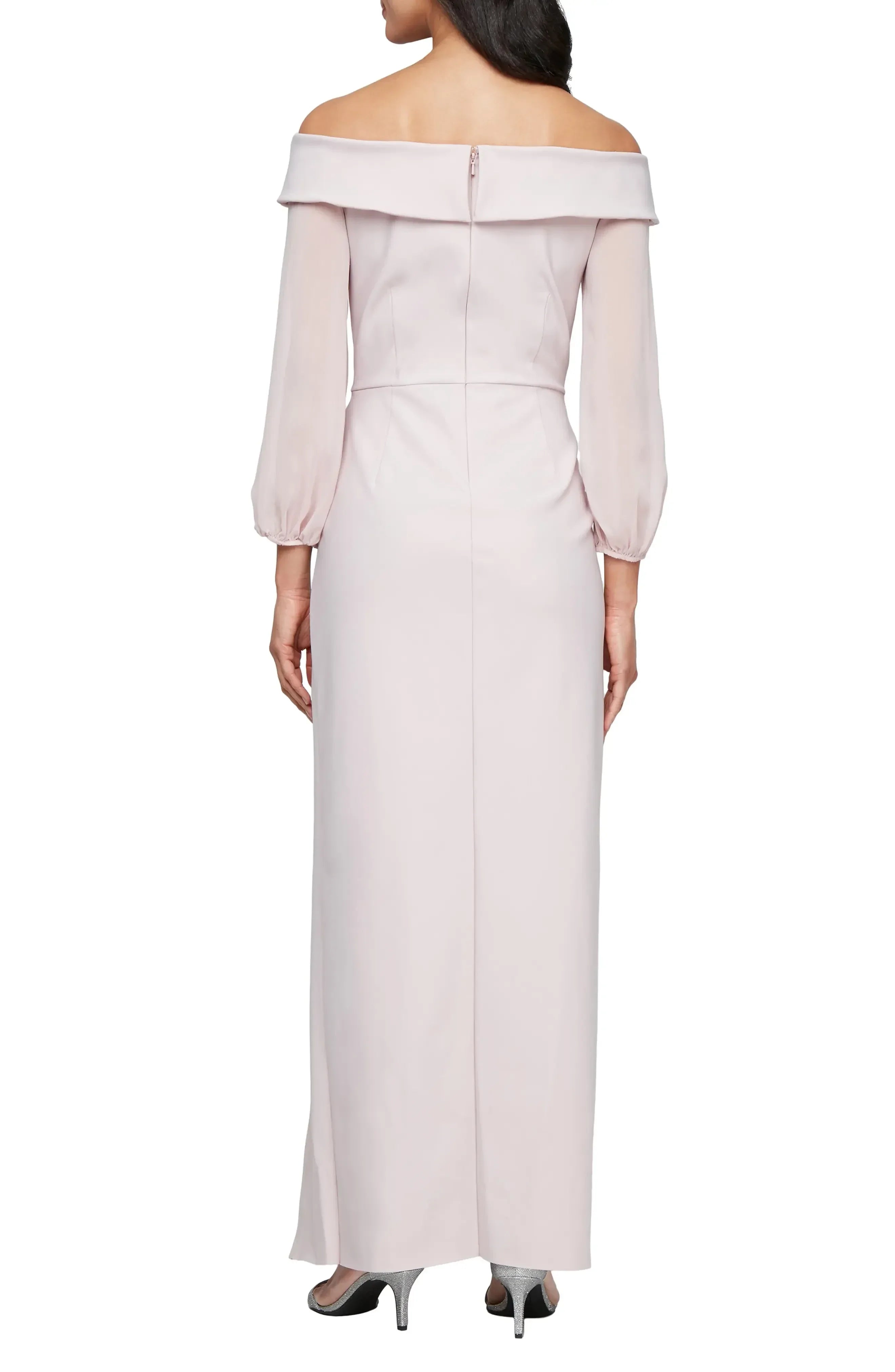 Delightful Sheath Off The Shoulder Long Sleeve Zipper Back Floor Length Evening Dress