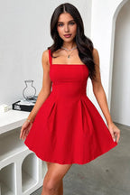 Discount A-Line Square Neck Sleeveless Pleated Short-Mini Homecoming Dress