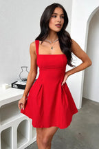 Discount A-Line Square Neck Sleeveless Pleated Short-Mini Homecoming Dress