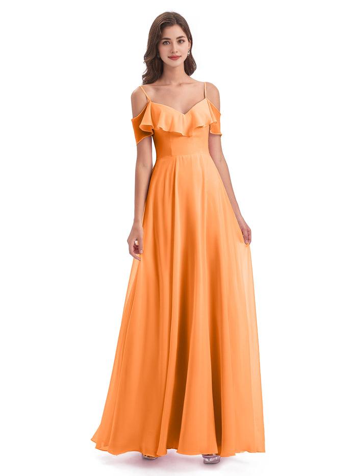 Discount A-line Spaghetti Straps Sleeveless Chiffon Floor-Length Bridesmaid Dress
