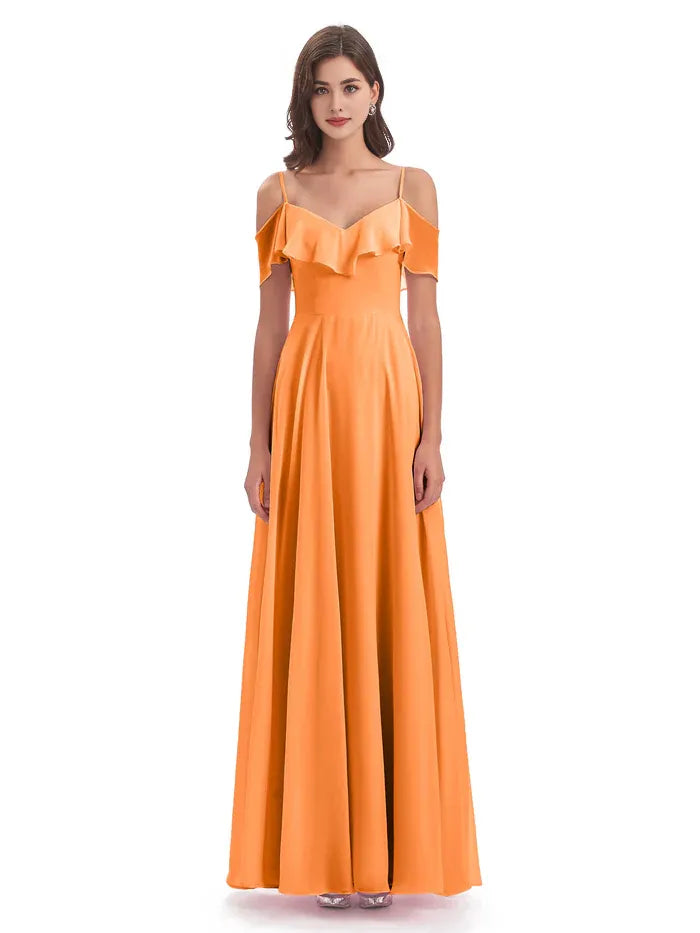 Discount A-line Spaghetti Straps Sleeveless Chiffon Floor-Length Bridesmaid Dress