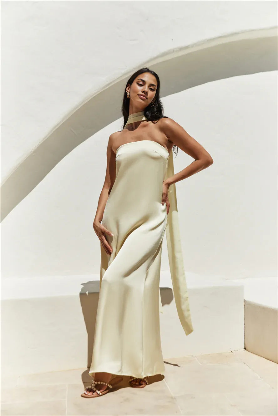 Discount Column Strapless Sleeveless Backless Floor-Length Cocktail Dress