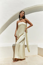 Discount Column Strapless Sleeveless Backless Floor-Length Cocktail Dress