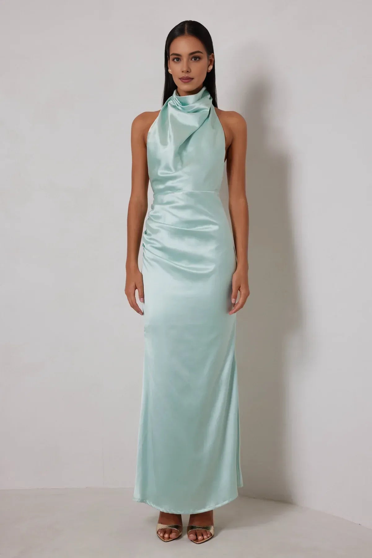 Discount Fitted High Neck Sleeveless Ankle-Length Prom Dress