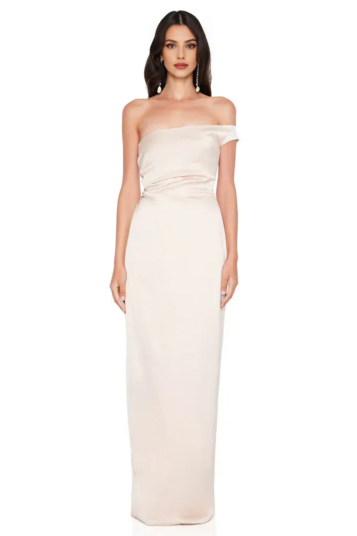 Cheap Fitted Off Shoulder Sleeveless Floor-Length Prom Dress