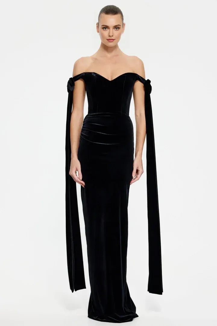 Discount Fitted Off the Shoulder Sleeveless Floor-Length Prom Dress