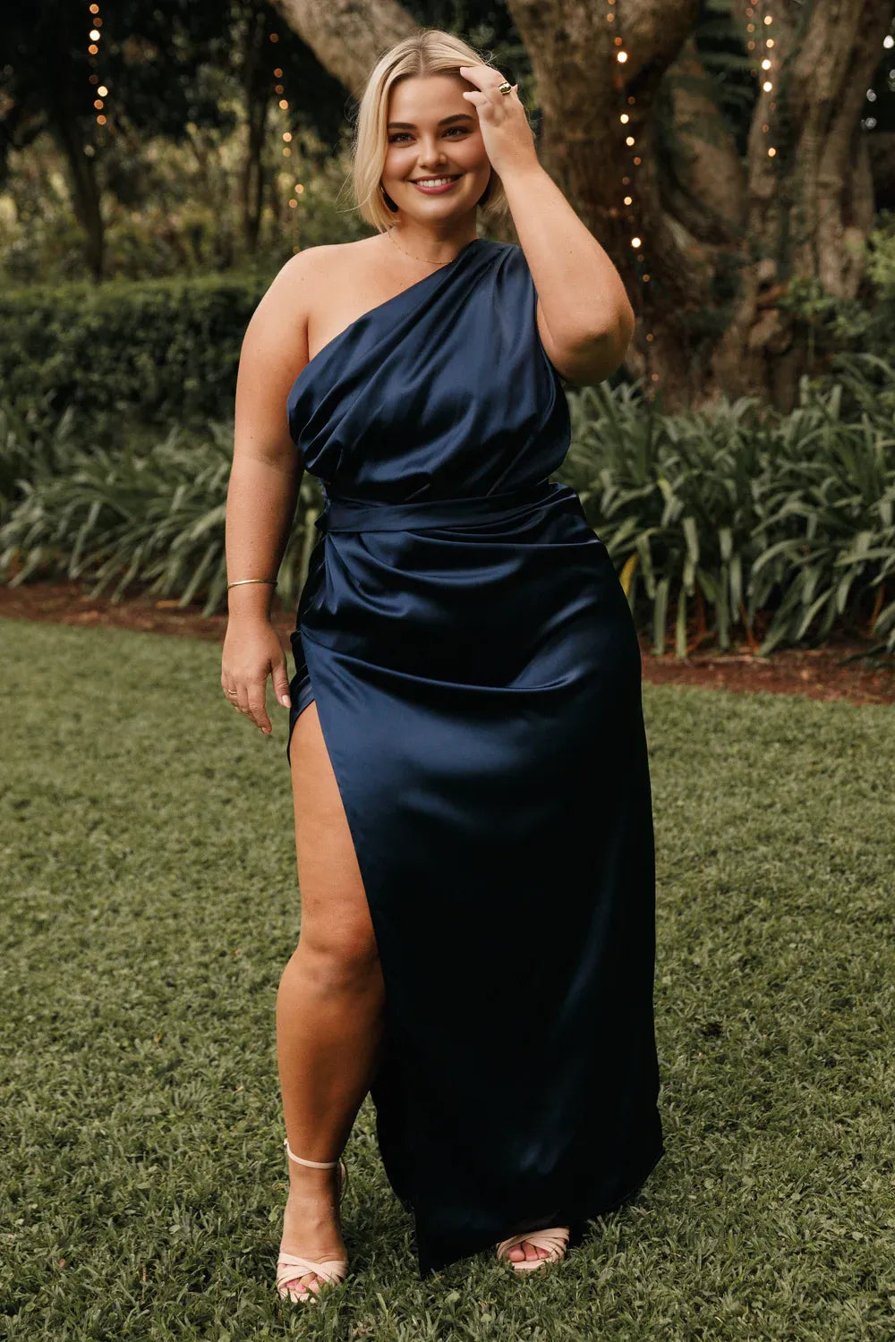 Discount Fitted One Shoulder Sleeveless Ankle-Length Plus Size Prom Dress