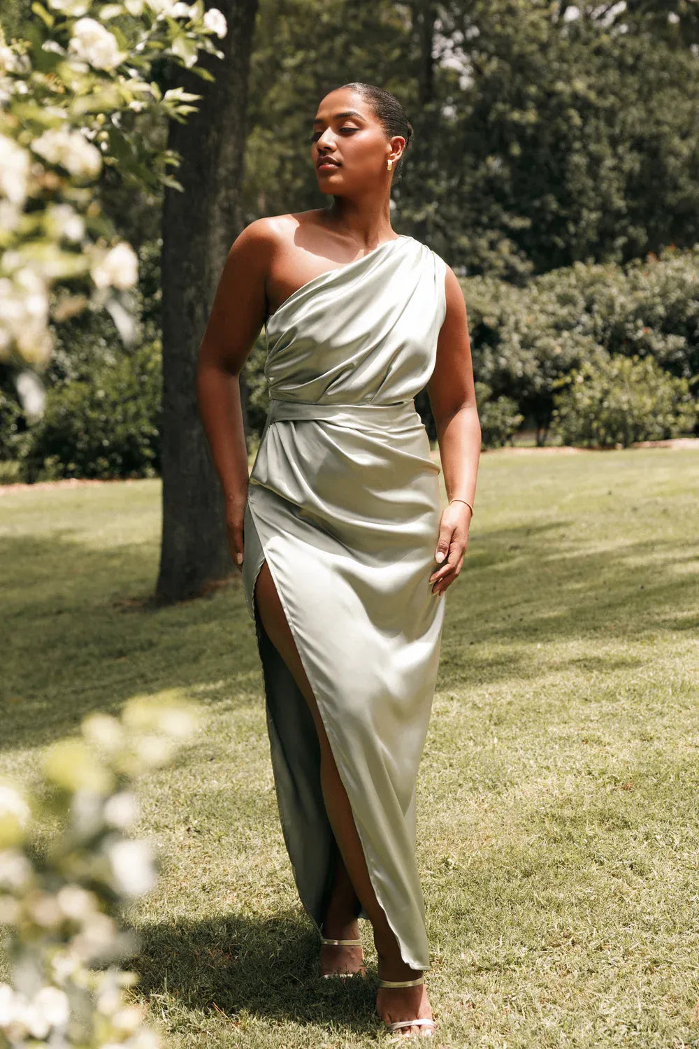 Discount Fitted One Shoulder Sleeveless Ankle-Length Plus Size Prom Dress