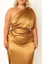 Discount Fitted One Shoulder Sleeveless Ankle-Length Plus Size Prom Dress