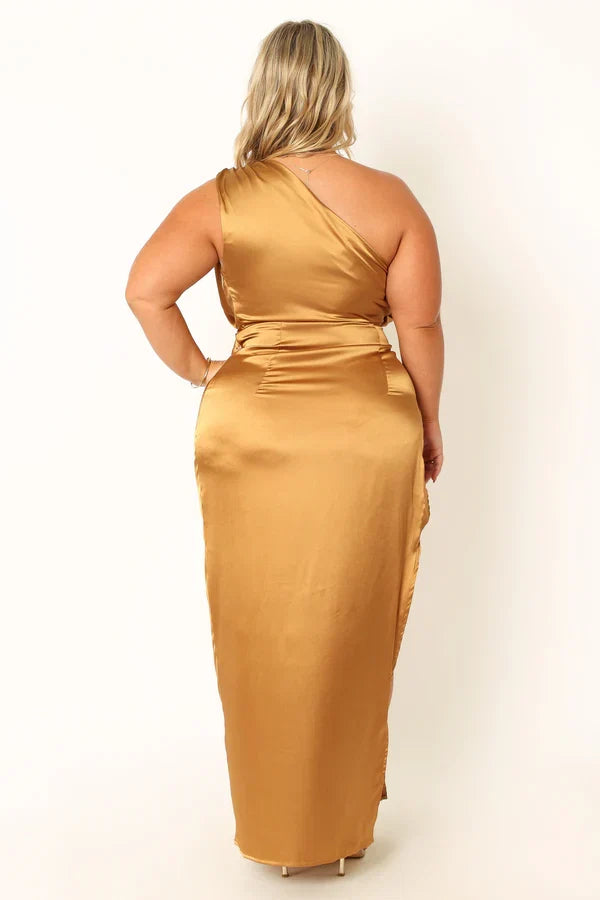 Discount Fitted One Shoulder Sleeveless Ankle-Length Plus Size Prom Dress