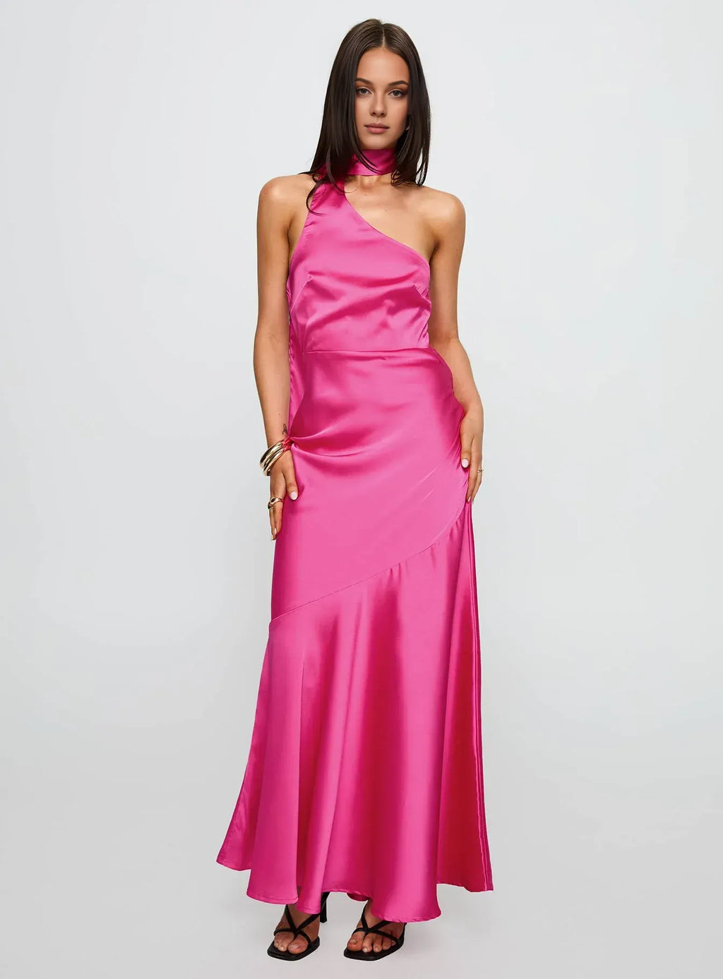 Discount Fitted Scarf Neck Sleeveless Floor-Length Prom Dress