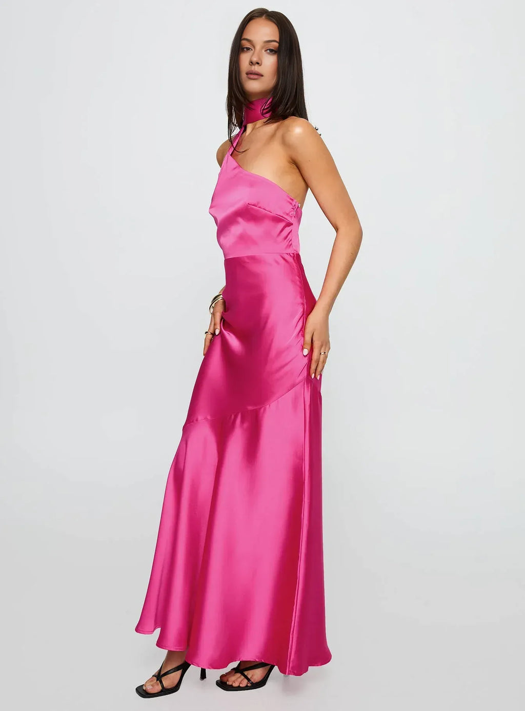 Discount Fitted Scarf Neck Sleeveless Floor-Length Prom Dress