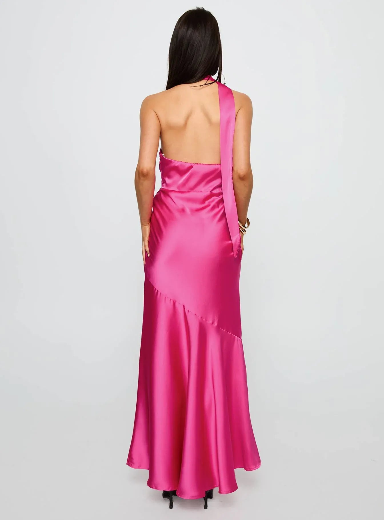 Discount Fitted Scarf Neck Sleeveless Floor-Length Prom Dress